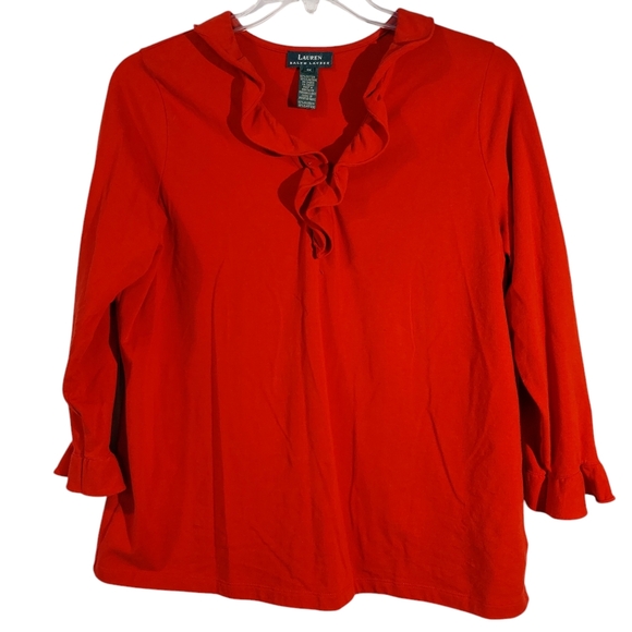 Lauren Ralph Lauren Red Ruffled V-neck Top 1X EUC - Picture 1 of 10